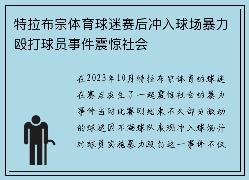 特拉布宗体育球迷赛后冲入球场暴力殴打球员事件震惊社会 特拉布宗体育球迷赛后冲入球场暴力殴打球员事件震惊社会